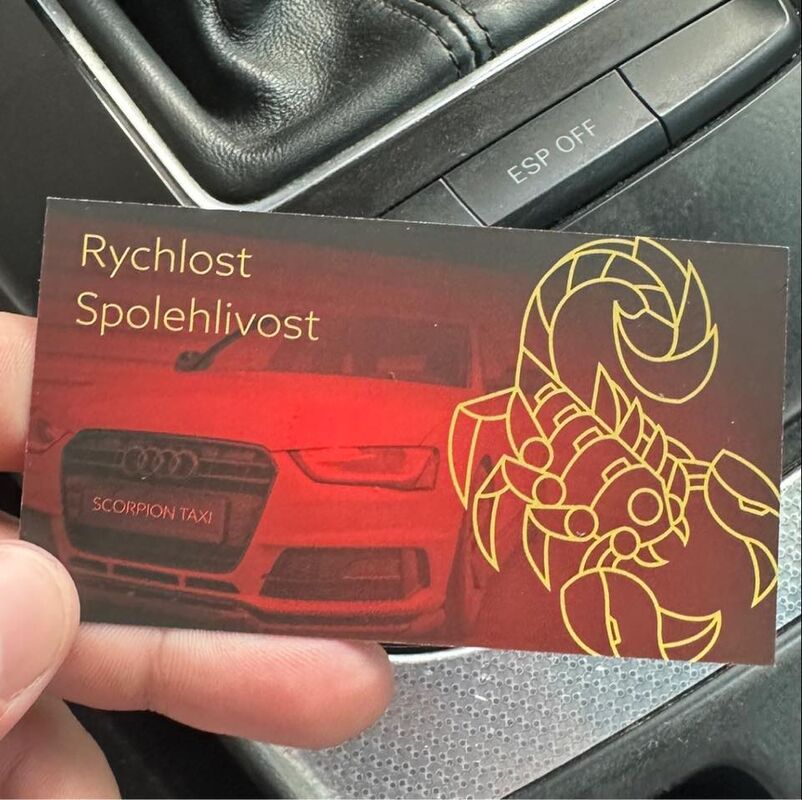 Vizitka Scorpion Taxi s logem škorpióna